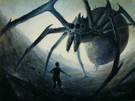 Spider Creature Concept Art, Shelob Art, Giant Spider Fantasy Art, Disturbing Monsters, Giant Spider Art, Monster Shadow, Cirith Ungol, Giant Spiders, Huge Spiders