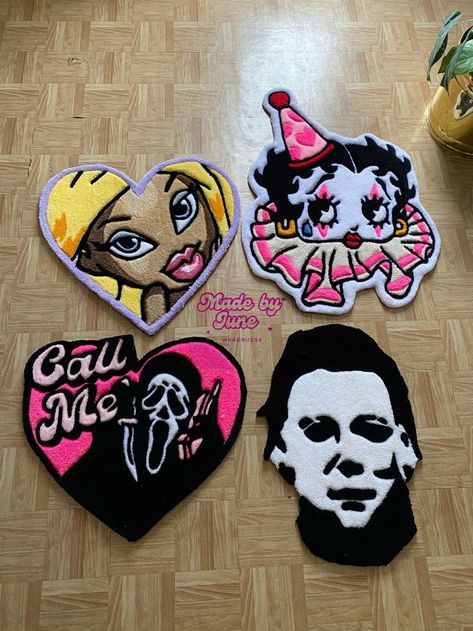 Custom Rug Aesthetic, Bratz Rug, Custom Rugs Design, Customized Rugs, Tufting Diy, Girl Apartment Decor, Y2k Room, Graphic Rug, Funky Rugs