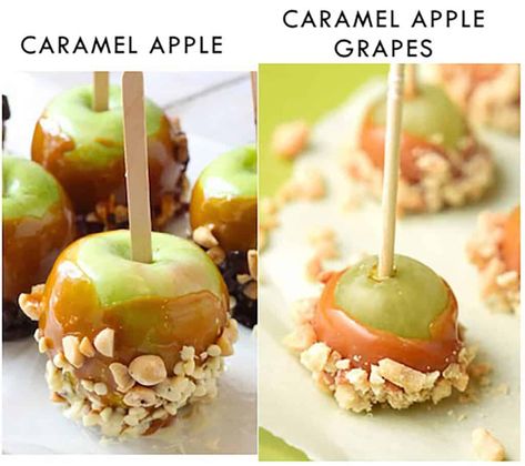 Caramel Apple Grapes are the perfect snack! Grapes dipped in caramel and then in nuts. A little treat that tastes like caramel apple in every bite. Caramel Apple Grapes, Grapes Calories, Grape Appetizers, Grape Recipes, Caramel Bits, Appetizers Easy Finger Food, Nut Recipes, Caramel Corn, Caramel Recipes