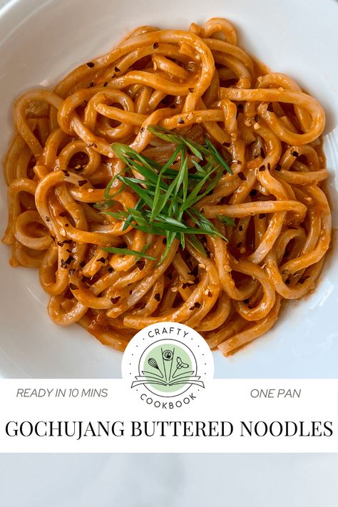 Gochujang Buttered Noodles Gochujang Rice Noodles, Gochujang Recipe Pasta, Peanut Gochujang Noodles, Gochujang Udon Noodles, Recipes With Gochujang Paste, Gojuchang Noodles, Gochujang Buttered Noodles, Gochujang Ramen, Gochujang Butter