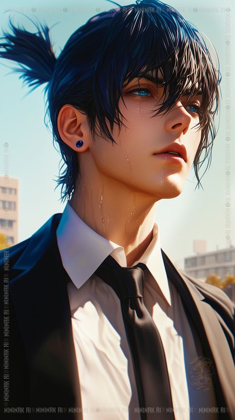 ▻ ⟦AI-Genenrated⟧  #ChainsawMan Aki Hayakawa Realistic, Itachi Uchiha Live Wallpapers, Aki Hayakawa, Old Anime, Anime Hair, Manga Boy, Realistic Art, Male Portrait, Handsome Anime Guys