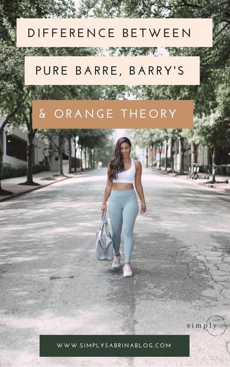 The Difference Between Pure Barre, Barry's & Orange Theory || Whenever I post that I go to class I get so many questions from folks asking my opinion on one studio vs. another or what I thought of certain fitness methods. I get it. You want to know what you are getting yourself into before you make the commitment – so I’m breaking it down for you. #fitnessclasses #fitnessclassesideas #barrysbootcamp #orangetheory #studioclasses #purebarre #spinclass Orangetheory Fitness Before And After, Pure Barre Before And After, Barre Before And After, Barre Class Outfit, Barre Outfit, Barre Clothes, Barrys Bootcamp, Class Outfits, Orange Theory