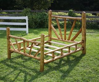 Rustic Bed Frame - Queen Size Log Bed Frame, Queen Bed Frame Diy, Diy Wood Headboard, Rustic Bed, Rustic Bed Frame, Bed Frame Plans, Cedar Furniture, Rustic Log Furniture, Log Bed