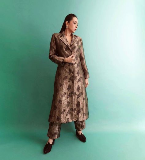 Brocade Jacket, Brown Tiger, Raw Mango, Karisma Kapoor, Simple Kurta Designs, Pakistani Fashion Party Wear, Kurta Neck Design, Dress Design Patterns, Kurti Designs Party Wear