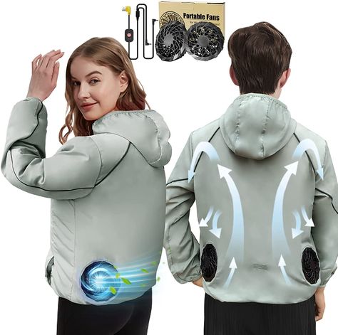 Amazon.com: HJDHS Cooling Jacket Fan Shirt for Men Women - Battery Powered 3 Speed Control Wearable Cool Air Conditioned Clothing for MS Hot Weather Construction Site (Grey,Large) : Electronics Wearable Architecture, Cooling Vest, Ice Cool, Tech Wear, Ice Cooler, Cool New Gadgets, Wearable Tech, Mechanical Design, Fan Shirts