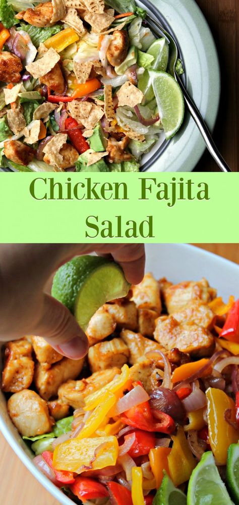 CHICKEN FAJITA SALAD - everything you love about chicken fajitas, transformed into a hearty salad. Chicken Fajitas Salad, Chicken Fajita Salad Recipe, Fajita Salad Recipe, Chicken Fajita Salad, Cumin Recipes, Fajita Salad, Easy Chicken Fajitas, Chicken Peppers, Chicken Fajita Recipe