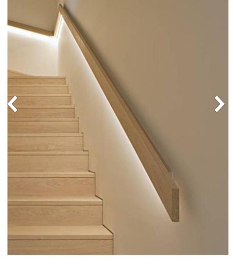 Led On Stairs, Stairs Lighting Ideas, Staircase Banister Ideas, Handrail Lighting, Stairs Lighting, Stairs Renovation, Wood Handrail, Staircase Makeover, Stair Decor