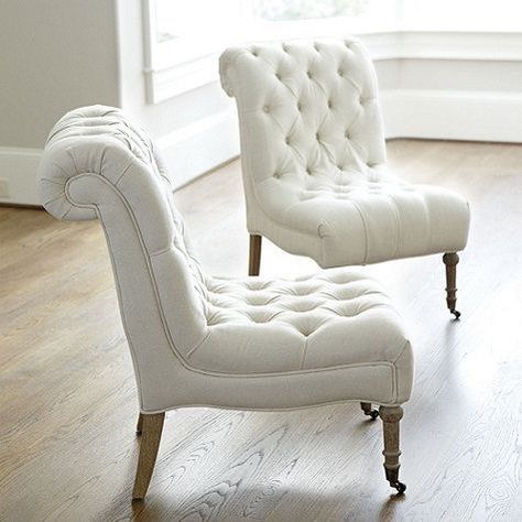 Photo (AnaRosa) Tufted Chairs, Casa Country, Kota Bandung, White Chair, Bedroom Chair, Hard Wood, Ballard Designs, Armless Chair, Cool Stuff