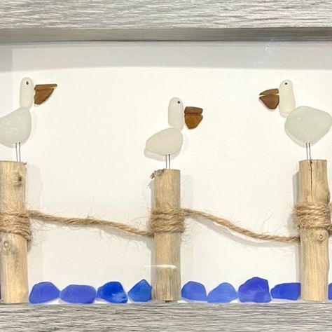 Sea Glass Birds Sea Glass Birds on a Swing Sea Glass Art. - Etsy Sea Glass Craft Ideas, Seaglass Art Beach Theme, Beach Glass Art Animals, Seaglass Birds On A Branch, Bird Sea Glass Art, Sea Glass Birds, Beach Glass Projects, Fishing Sea Glass Art, Sea Glass Art Diy