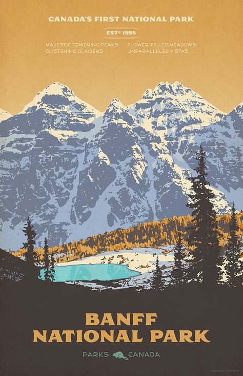 Canada's Parks Posters - View the Canadian Park Poster Collection Banff National Park Canada, Gig Poster, Parks Canada, Park Art, National Park Posters, Banff National Park, Yellowstone National, Yellowstone National Park, Canada Travel