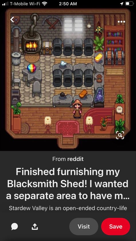 Stardew Valley Furnace Room, Stardew Furnace Shed, Stardew Valley Big Shed Ideas, Stardew Valley House Interior Design No Mods, Stardew Valley Blacksmith Shed, Sdv Shed Design, Sdv Shed Layout, Stardew Valley Cellar Design, Stardew Valley Workbench Layout