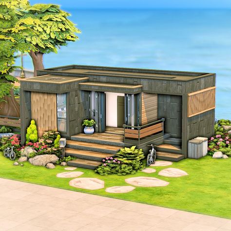 Tiny House Design Sims 4, Small Modern Home Sims 4, The Sims Tiny House Ideas, Sims Tiny House Floor Plans, Modern Tiny Home Sims 4, Tiny Home Sims 4, Sims 4 Artist House, Sims 4 Tiny Home, Tiny House Sims 4