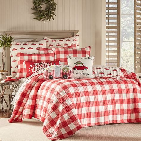 Diy Farmhouse Decoration, Gingham Quilt, Christmas Bedding Set, King Quilt Sets, Red And White Quilts, Luxury Quilts, Christmas Bedding, Christmas Decorations Bedroom, Christmas Bedroom