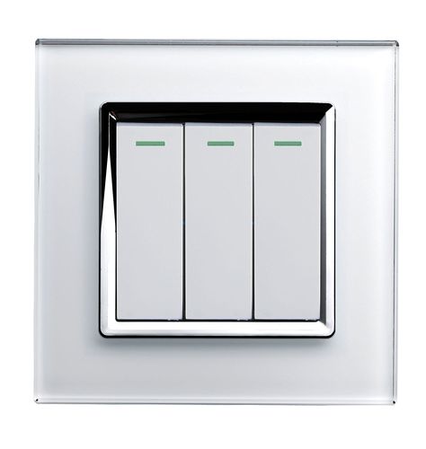 Retrotouch Crystal 3-Gang 2-Way 10A Light Switch White Glass with Chrome Trim Modern Light Switches, Designer Light Switches, Wonder Woman Makeup, Switch Board, Light Switches And Sockets, Light Switches, Smart Home Automation, Home Automation, Glass Lighting