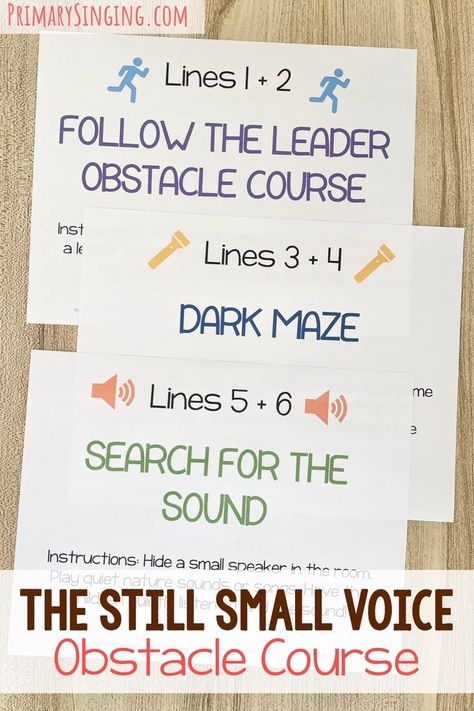 Use this fun The Still Small Voice Obstacle Course activity have your primary children try 3 interactive challenges that teach about the Holy Ghost! #LDS #Primary #Singingtime #Musicleader When I Am Baptized, Still Small Voice, Jesus Has Risen, Book Of Mormon Stories, Primary Chorister, Primary Songs, Printable Lesson Plans, Primary Singing Time, Primary Activities