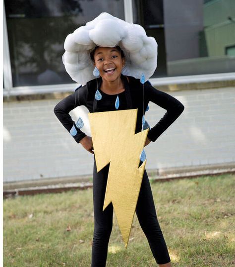 Thunder Costume Diy, Weather Dress Up, Diy Sunshine Costume, Kostimi Za Maškare, Storm Chaser Costume, Weatherman Costume, Thunderstorm Costume, Storm Cloud Costume, Lightning Bolt Costume