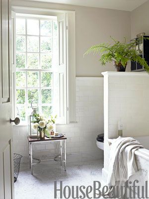 High Street Market: Dear House Beautiful "Bathroom Of The Month"... Waterworks Bathroom, Subway Tiles Bathroom, Half Walls, Tub Bathroom, Bathroom Decorating, Bathroom Windows, Upstairs Bathrooms, Trendy Bathroom, House Beautiful