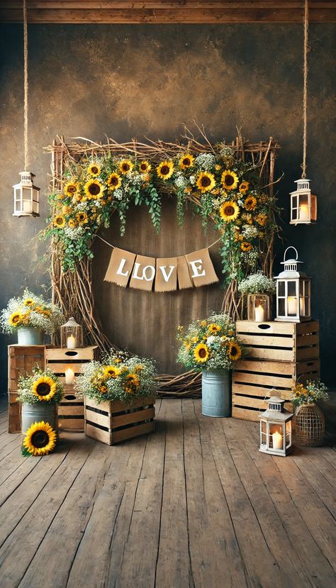 17+ Stunning Backdrop Decoration Ideas to Elevate Any Event 🎉✨ Sunflower Backdrop Wedding, Sunflower Backdrop Ideas, Backdrop Decoration Ideas, Sunflower Backdrop, Wedding Platters, Outdoor Backdrops, Creative Backdrops, Rustic Wedding Backdrops, White Drapery