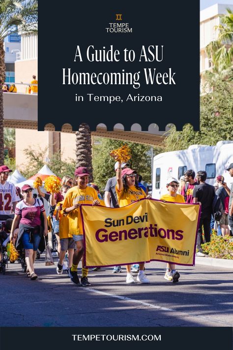 Homecoming Week is a fall semester tradition that invites Sun Devil students, faculty, parents, fans and alumni to celebrate the spirit, pride and tradition at Arizona State University. 🏈

ASU Homecoming week is filled with many events that show Sun Devil spirit through athletic events, activities and entertainment. Come experience the fun and excitement of these homecoming traditions. Byu Football, Tempe Town Lake, Homecoming Games, Homecoming Parade, Homecoming Week, Tempe Arizona, Beer Pub, Blog Planning, Fall Semester