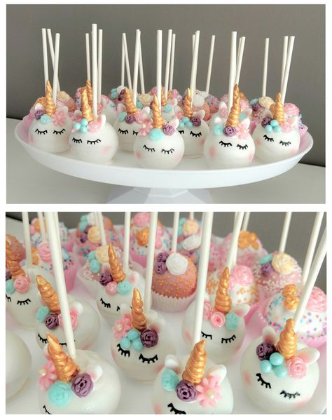 Unicorn Themed Desserts, Unicorn Mini Cupcakes, Unicorn Cakepops Ideas, Unicorn Desserts Easy, Unicorn Birthday Desserts, Unicorn Candy Table Ideas, Unicorn Sweets Table, Candy Bar Unicornio, Unicorn Dessert Table