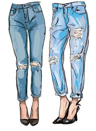 Fashion Design Software, Blue Boyfriend Jeans, Jeans Drawing, Stitch Jeans, Jeans With Holes, Jeans Ideas, Club Fashion, Design Jeans, Denim Texture