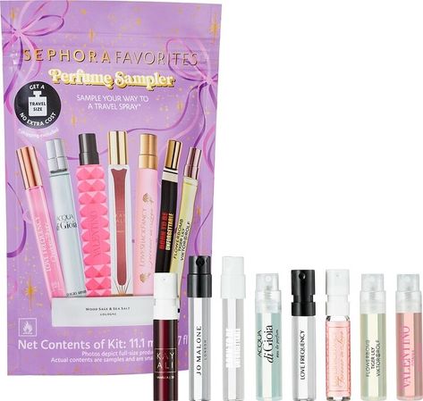 Travel Spray Perfume Discovery Set with Redeemable Voucher Shop Here: https://shopstyle.it/l/cg1q0 Find the best value with this mini perfume sampler gift set. Perfectly giftable, this set comes with eight sample-size fragrances ranging from gourmands and warm florals to aquatic citrus and solar scents. Choose your favorite, and then take the included scent certificate to any US Sephora store* or sephora.com to redeem for a mini travel-size perfume of your favorite featured fragrance at no e... Sephora Gifts, Kayali Vanilla 28, Kayali Vanilla, Sephora Gift Sets, Kilian Paris, Sephora Store, Caudalie Beauty Elixir, Love Frequency, Sephora Favorites