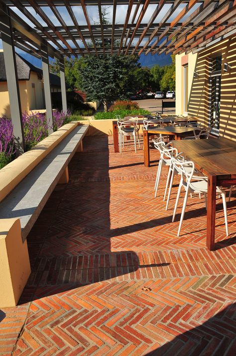 Klompie Brick Paving, Brick Herringbone, Patio Extension, Wellbeing Centre, Outside Area, Cape Dutch, Paving Ideas, Somerset West, Brick Paving