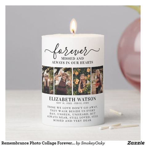 Remembrance Photo Collage Forever in Our Hearts In Remembrance Quotes, Personalized Memorial Candles, Remembrance Quotes, Memorial Candles, Remembrance Candle, Candle Modern, Wedding Memorial Sign, Forever In Our Hearts, Artisan Candles