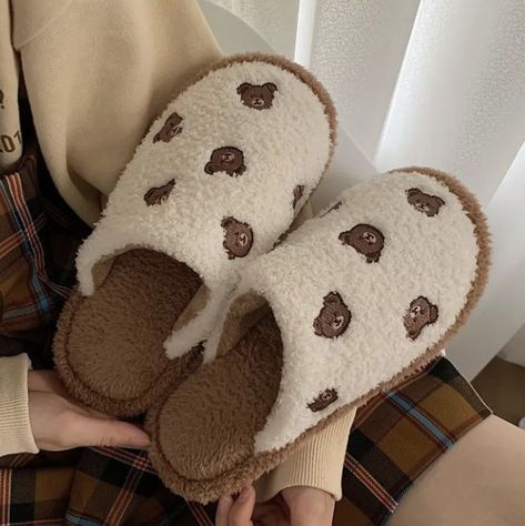 Embroidered Slippers, Brown Slippers, Couple Fashion, Bear Slippers, Fluffy Slippers, Comfy Slippers, Cute Slippers, Fashion Cartoon, Soft Slippers