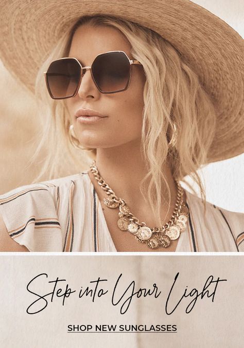 In The News: Introducing Our Spring 2022 Campaign – Jessica Simpson Jessica Simpson Sunglasses, Jessica Simpson Style, Jessica Simpson Collection, Summer Shades, California Casual, In The News, Summer Sunglasses, Metal Sunglasses, Feminine Dress