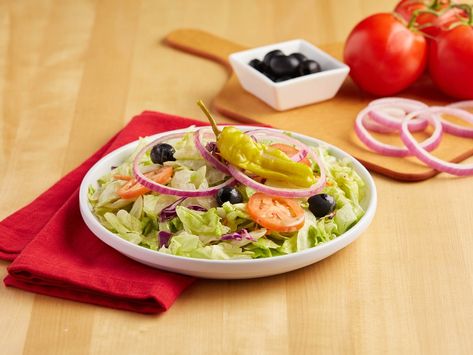 East Side Marios - Menu - Garden Salad Pepperoncini Peppers, House Dressing, Famous Houses, Iceberg Lettuce, Garden Salad, Black Olives, Red Onions, Roma Tomatoes, Black Olive