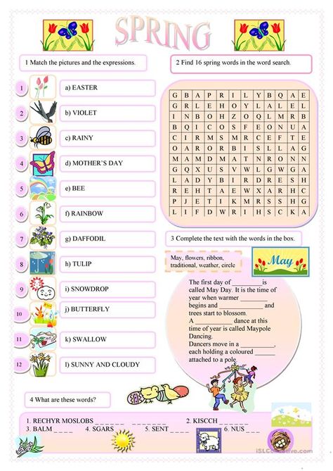 Spring - English ESL Worksheets for distance learning and physical classrooms Spring Flashcards, Ingles Kids, Spring Vocabulary, Spring Worksheet, Summer Worksheets, Spring Words, Esl Vocabulary, Esl Classroom, What Questions