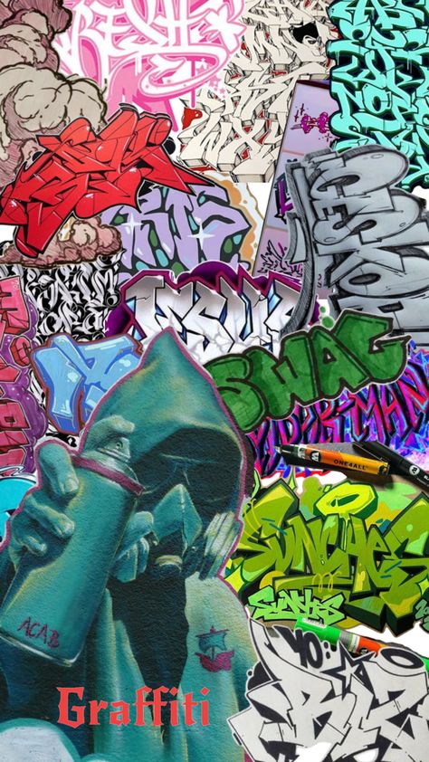 Craffiti collage Hiphop Graffiti, Graffiti Piece, Graffiti Tattoo, Graffiti Style Art, Graffiti Cartoons, Doodle Illustration, Backgrounds Phone Wallpapers, Print Inspiration, Retro Wallpaper