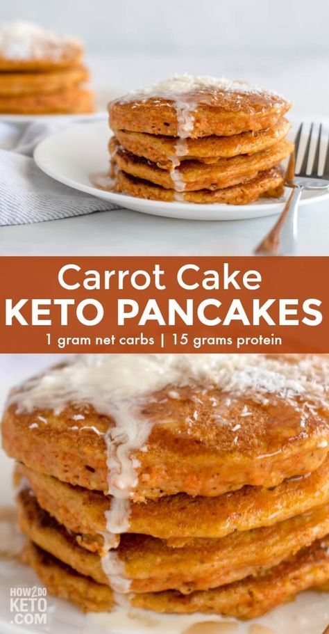 Carrot Cake Keto Pancakes - How 2 Do Keto Keto Pancakes Almond Flour, Pancakes Almond Flour, Ultimate Carrot Cake, Pancakes Dessert, Keto Carrot Cake, Carrot Pancakes, Carrot Cake Pancakes, Cake Pancakes, Low Carb Pancakes