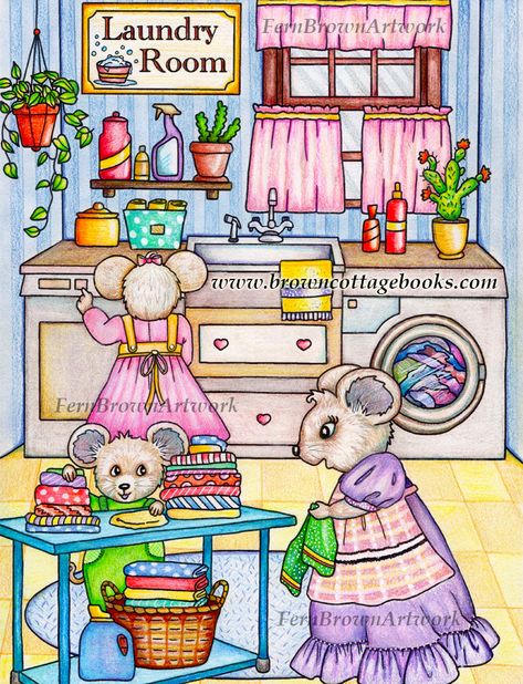 Mice Coloring Page, Printable Download, Animals, Line Art, Coloring, Mouse Laundry Room by Fern Brown Animals Line Art, Line Art Coloring, Brown Artwork, Family Artwork, Coloring Page Printable, Pet Mice, Animal Coloring Books, Digi Stamp, Nature Drawing