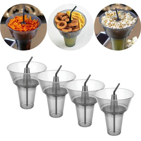 PRICES MAY VARY. ONE-HANDED On-THE-GO USAGE: The large capacity of the combined snack holder allows you to hold it with just one hand, making it easy to enjoy your drinks and snacks on the go. GREAT VALUE FOR YOUR MONEY - With 4x 16 oz cups, 4x 37 oz bowls, and 4x bendable straws, this 12-piece set is perfect for hosting parties and events of any kind. INNOVATIVE DESIGN - Use the 16 oz plastic cups and 37 oz plastic bowls separately, or combine them to create a drink snack cup combo. The unique Foodtrucks Ideas, Street Food Business, Cups With Straws, Coke Drink, Black Dessert, Snack Holders, Food Business Ideas, Snack Cups, Plastic Bowls