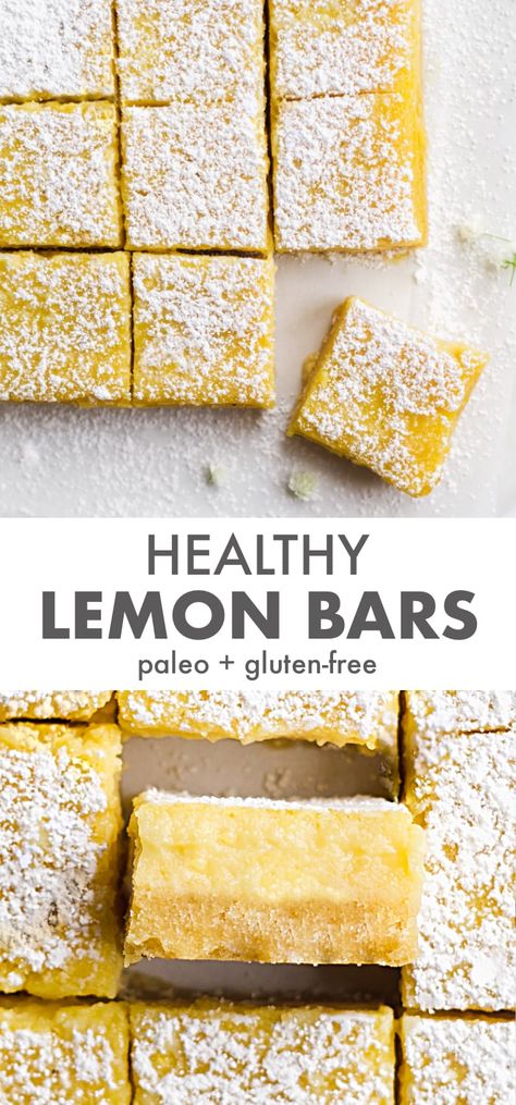 Healthy Lemon Bars, Paleo Lemon Bars, Gluten Free Lemon Bars, Lemon Bars Recipe, Paleo Sweets, Lemon Bars, Lemon Desserts, Paleo Dessert, Lemon Recipes