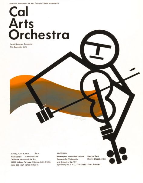 CalArts Orchestra poster by Bill Siegal | CalArts Poster Archive Lecture Poster Design, Orchestra Poster, Lecture Poster, Event Poster Design, Music Do, Event Poster, The 1980s, Concert Posters, Art School