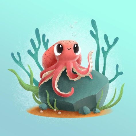 Octopus Drawing, Octopus Illustration, Bawah Air, Octopus Design, Cute Octopus, Octopus Art, Parc D'attraction, Cartoon Painting, Under Water