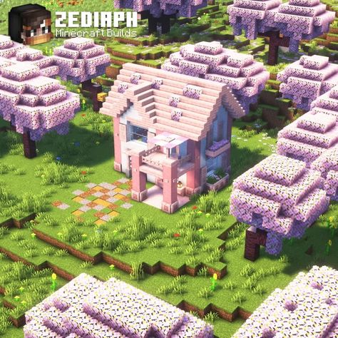 Minecraft Cherry Blossom Starter House 🌸 Rate this from 1-10 ⬇️ Download Schematic → patreon.com/zediaph #zediaph #minecraft #minecraftbuild Cherry Blossom Path Minecraft, Minecraft Cherry Blossom, Starter House, Starter Home, Cherry Blossom, Minecraft, Blossom, Cherry, Building