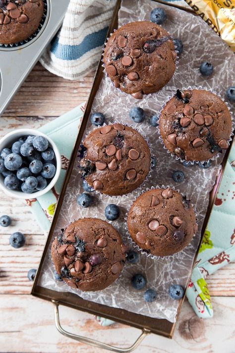 Double Chocolate Blueberry Muffins | The Missing Lokness Chocolate Blueberry Muffins, Chocolate Blueberry, Blueberry Chocolate, Muffin Recipes Blueberry, Blueberry Recipes, Blueberry Muffins, Healthy Muffins, Chocolate Chip Muffins, Quick Breads