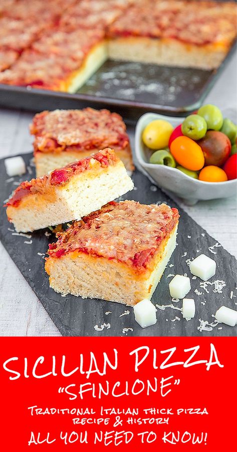 SFINCIONE: SICILIAN PIZZA RECIPE & HISTORY - all you need to know! Sfincione Recipe, Sicilian Pizza Recipe, Sicilian Pizza, Tomato Pie, Sicilian Recipes, India Food, Food History, Pizza Recipes Dough, Pan Pizza