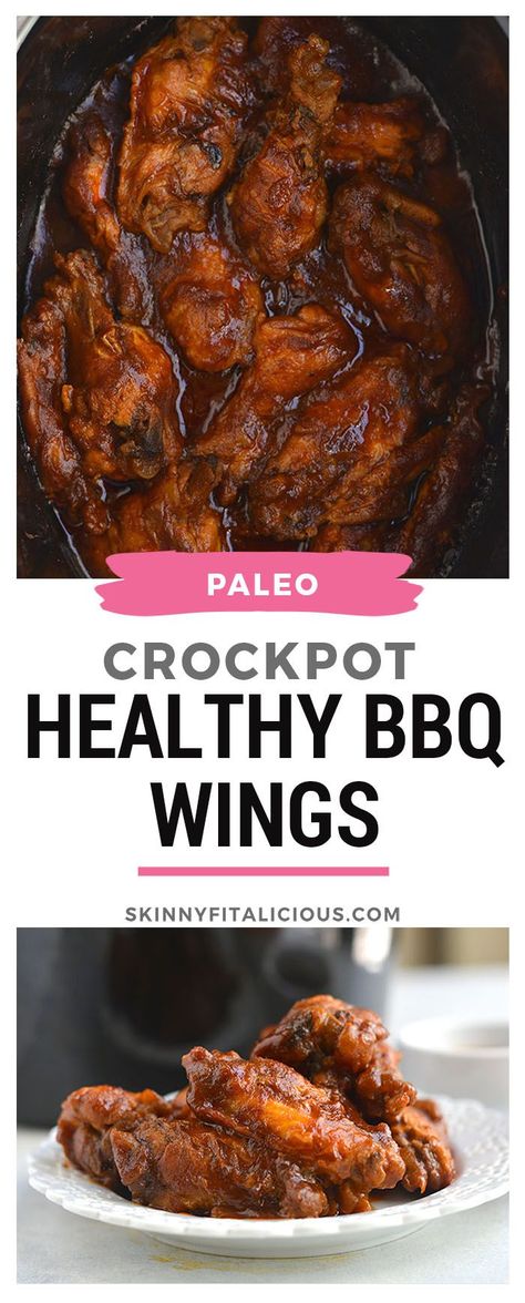 Healthy Crockpot BBQ Wings! All the spicy flavor you love in chicken wings packed in a healthy, low sugar BBQ sauce. The perfect game day appetizer, party favor, or dinner for healthy eaters! Gluten Free + Paleo + Low Calorie Crockpot Bbq Wings, Low Sugar Bbq Sauce, Chicken Wings Crockpot, Appetizer Party, Crockpot Appetizers, Bbq Chicken Crockpot, Bbq Chicken Wings, Crockpot Healthy, Healthy Appetizer