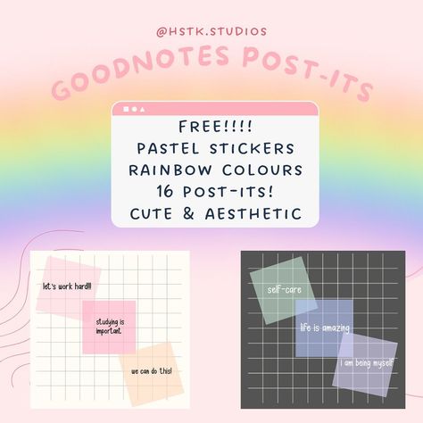 Link in bio! Pastel Post-it Stickers 🩷 16 pastel stickers 🩷 Completely free!! 🩷 Cute and aesthetic 🩷 A range of rainbow colours! 🩷 Useful for notes 🩷 Can be used in Goodnotes 6, Notability, OneNote etc! Shop now! #goodnotes #studygram #study #aesthetic #studymotivation #studynotes #notes Goodnotes 6, Pastel Stickers, Stickers For Goodnotes, Cute And Aesthetic, Post Its, Study Aesthetic, Rainbow Colours, Rainbow Stickers, Good Notes