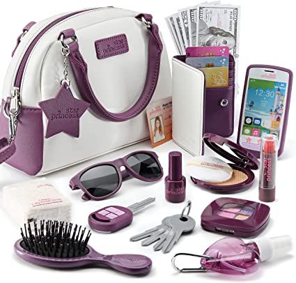 Little Girls Purse with Accessories and Pretend Makeup for Toddlers - My First Purse Set Includes Handbag, Phone, Wallet, Play Makeup and More Pretend Play Toys for Girls Age 3 +, Great Gift for Girls Star Princess, Toy Phone, Pretend Makeup, Toddler Purse, Play Makeup, Kids Purse, Pretend Play Toys, Girls Purse, Play Toys