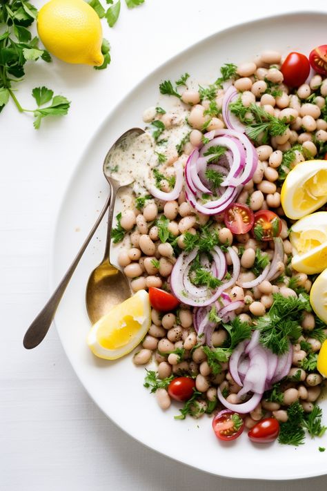 Authentic Piyaz Recipe: Savor the Turkish White Bean Salad with Fresh Tomatoes and Parsley Grilled Halloumi, White Bean Salad, Juicy Tomatoes, Mediterranean Dishes, Light Lunch, Bean Salad, Dried Beans, Roasted Red Peppers, Mediterranean Diet Recipes