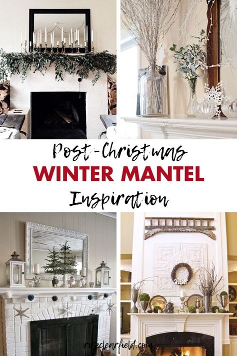 Winter Mantle Decor After Christmas, Winter Mantel Decorating Ideas, January Mantle Decor, After Christmas Winter Decor, Winter Fireplace Decor, Decorating After Christmas, Mantel Inspiration, Winter Mantel Decor, Winter Mantle Decor