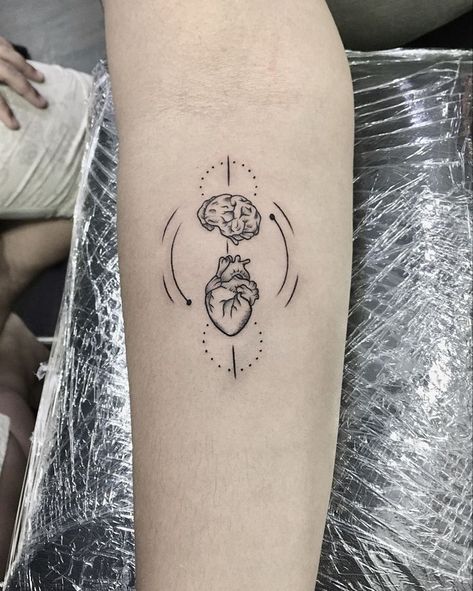 Heart And Mind Tattoo, Heart And Brain Tattoo, Mind Tattoo, Balance Tattoo, Strong Tattoos, Brain Tattoo, Basic Tattoos, Heart And Brain, About Heart