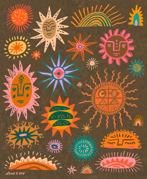 8x10 print, Digitally hand-drawn illustration, High-quality printed on 100% recycled paper. Signed and numbered on the back. Happy New Year Art Ideas, Sun Patterns, Sun Artwork, Happy Solstice, Star Poster, Sun Poster, Solstice Celebration, Art Trippy, Art Hippie