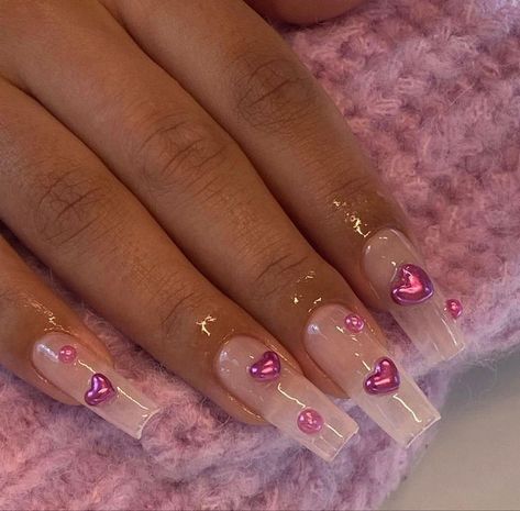 Nessa Nails, Best Fonts, February Nails, Nail Designs Valentines, Cute Acrylic Nail Designs, Simple Acrylic Nails, Nails Only, 3d Heart, Gem Nails